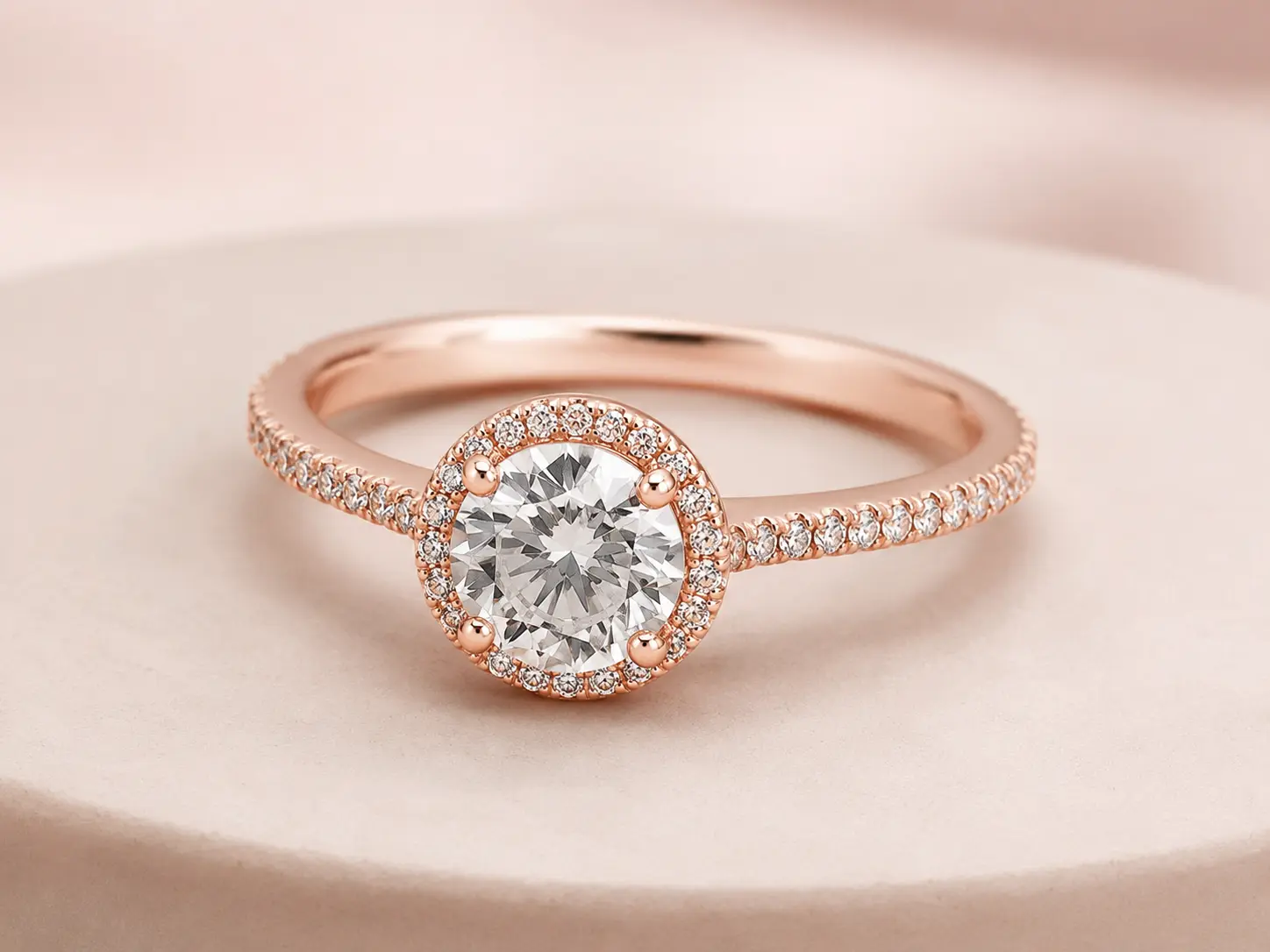 Roségoldener Halo-Verlobungsring mit Brillantbesatz