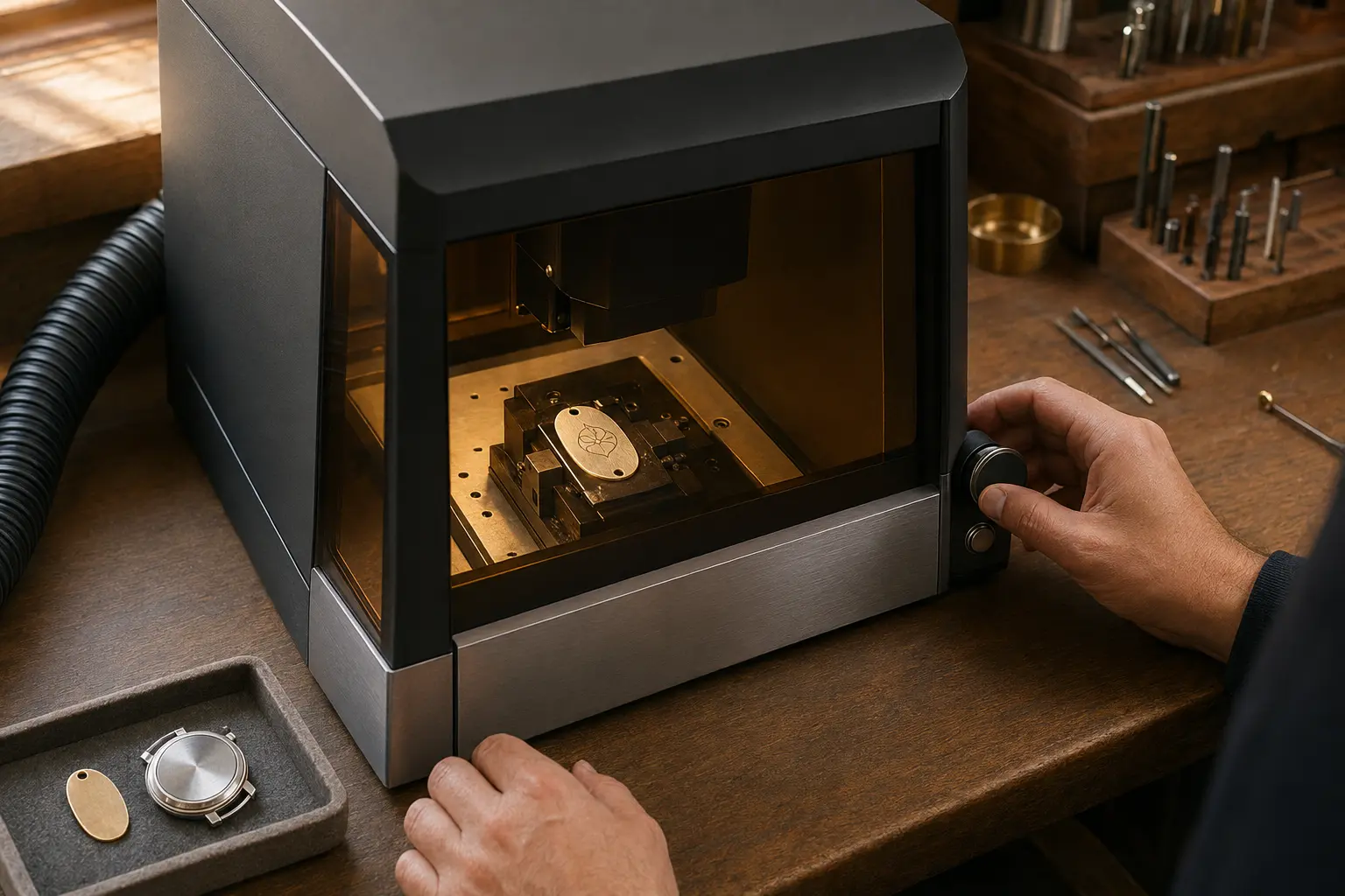 Professionelle Lasergravur eines Metallanhängers