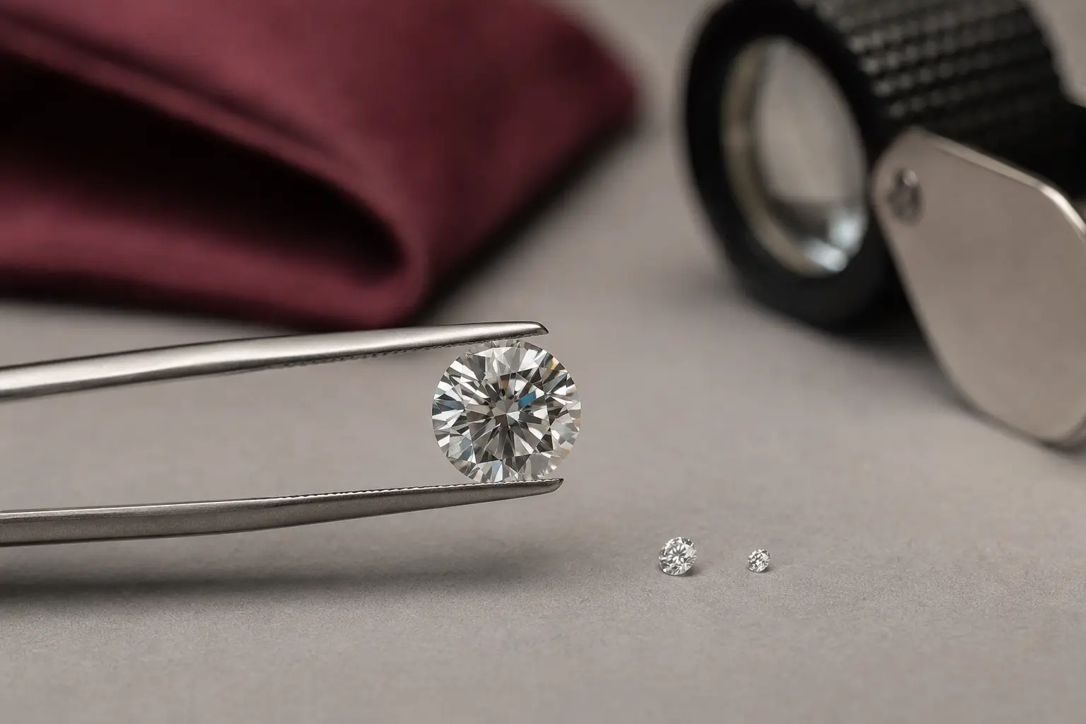 Loser Brillant in einer gemmologischen Pinzette zur Beurteilung der Diamantqualität bei Juwelier EGGER Kufstein
