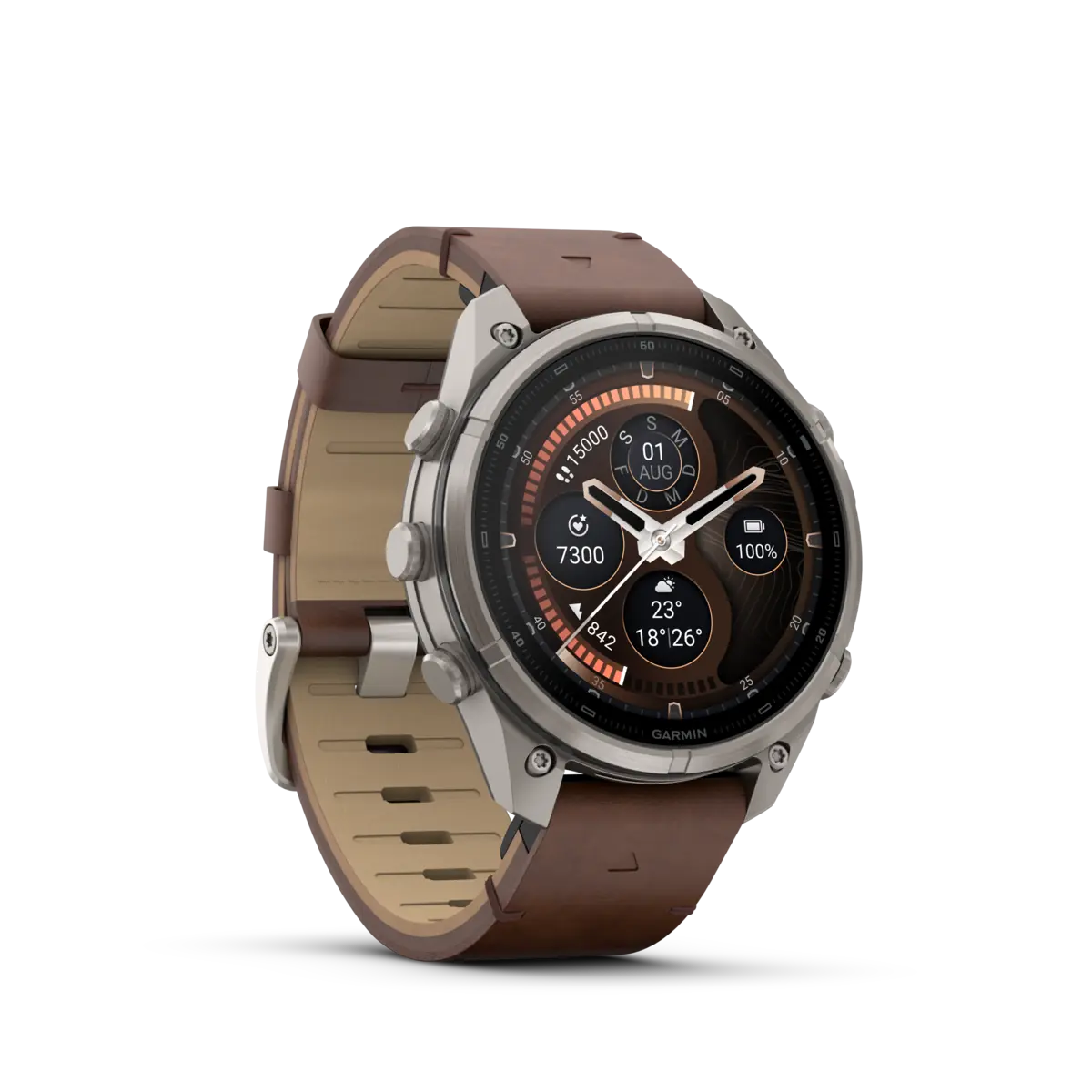 Garmin fēnix 9 Pro inReach 47 mm aus Titan mit Leder- und zusätzlichem Silikonarmband