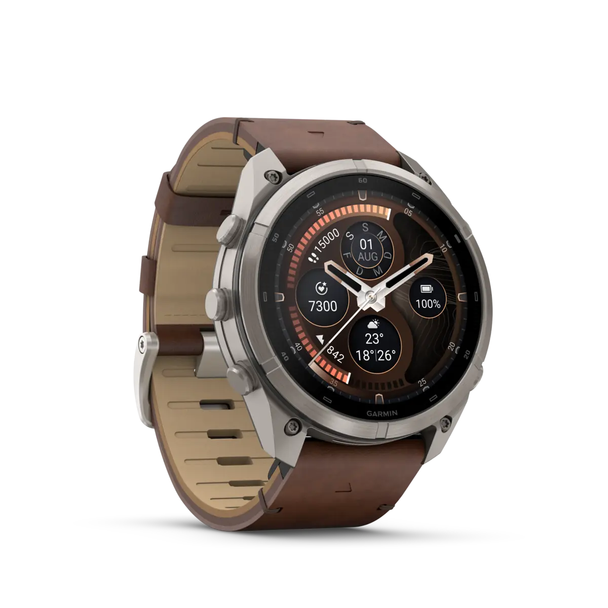 fēnix 9 Pro inReach 51 mm Titan mit Lederarmband Walnuss