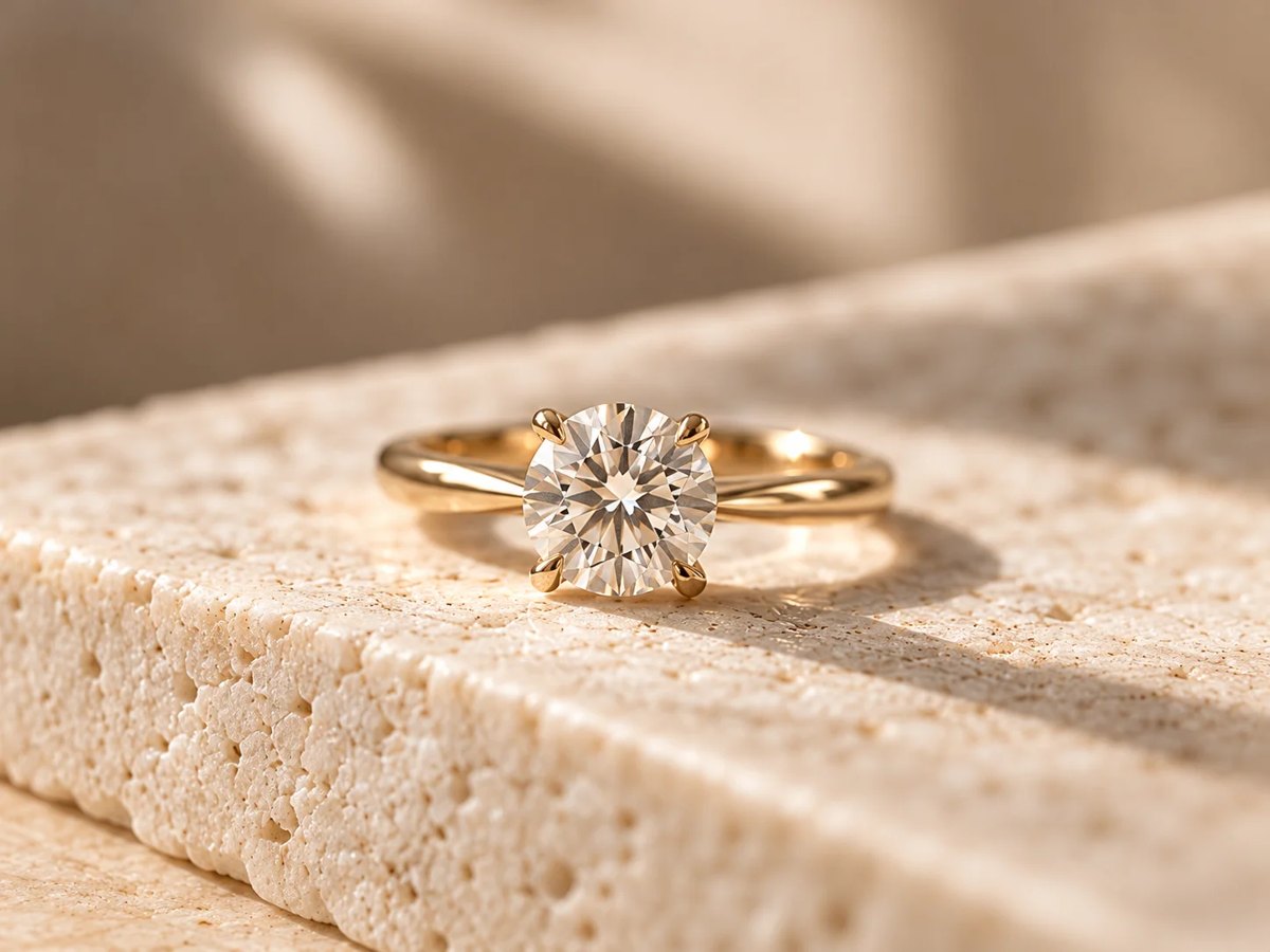 Goldener Verlobungsring mit einem Diamanten
